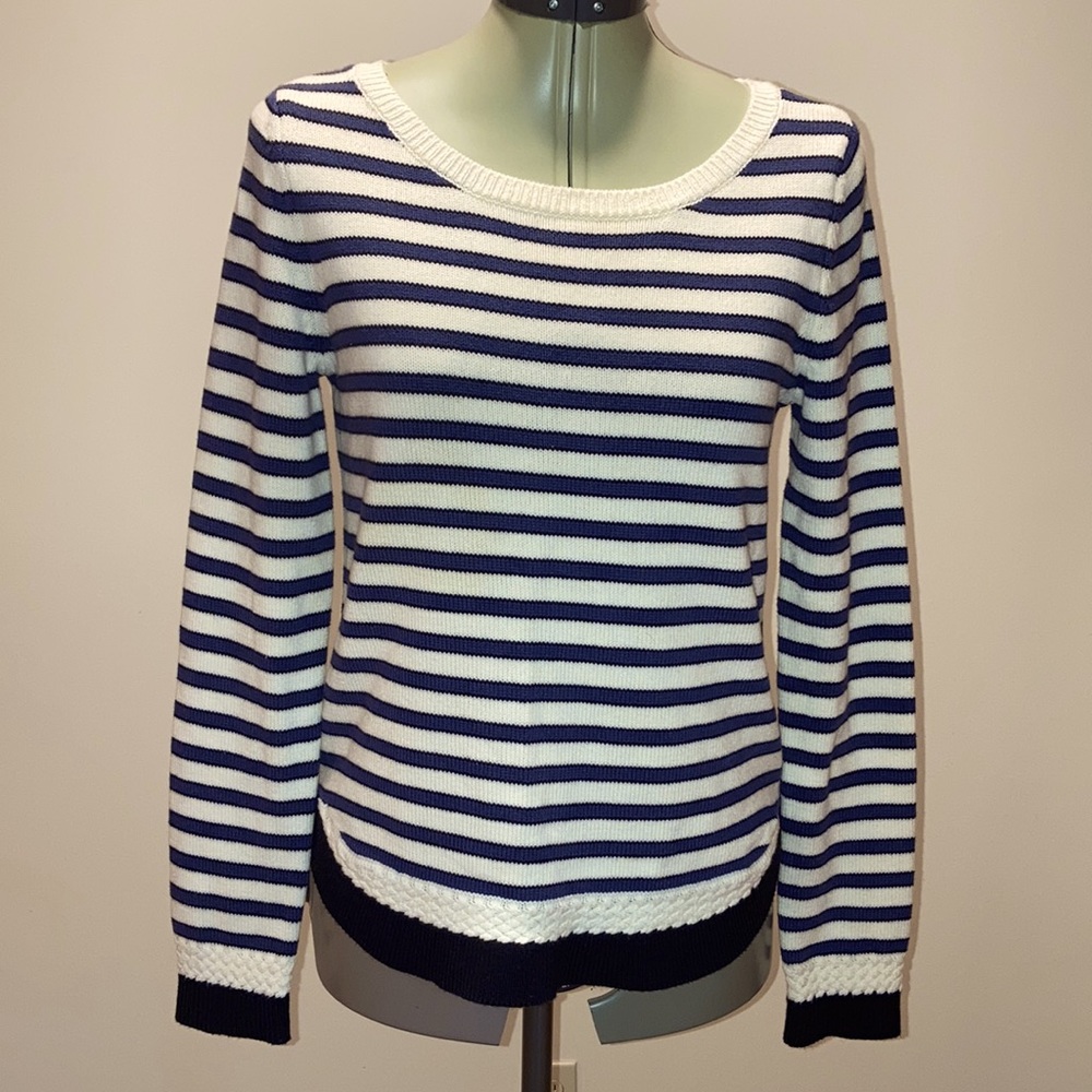 Maison Jules Striped Pullover Sweater Navy Blue & Ivory Medium